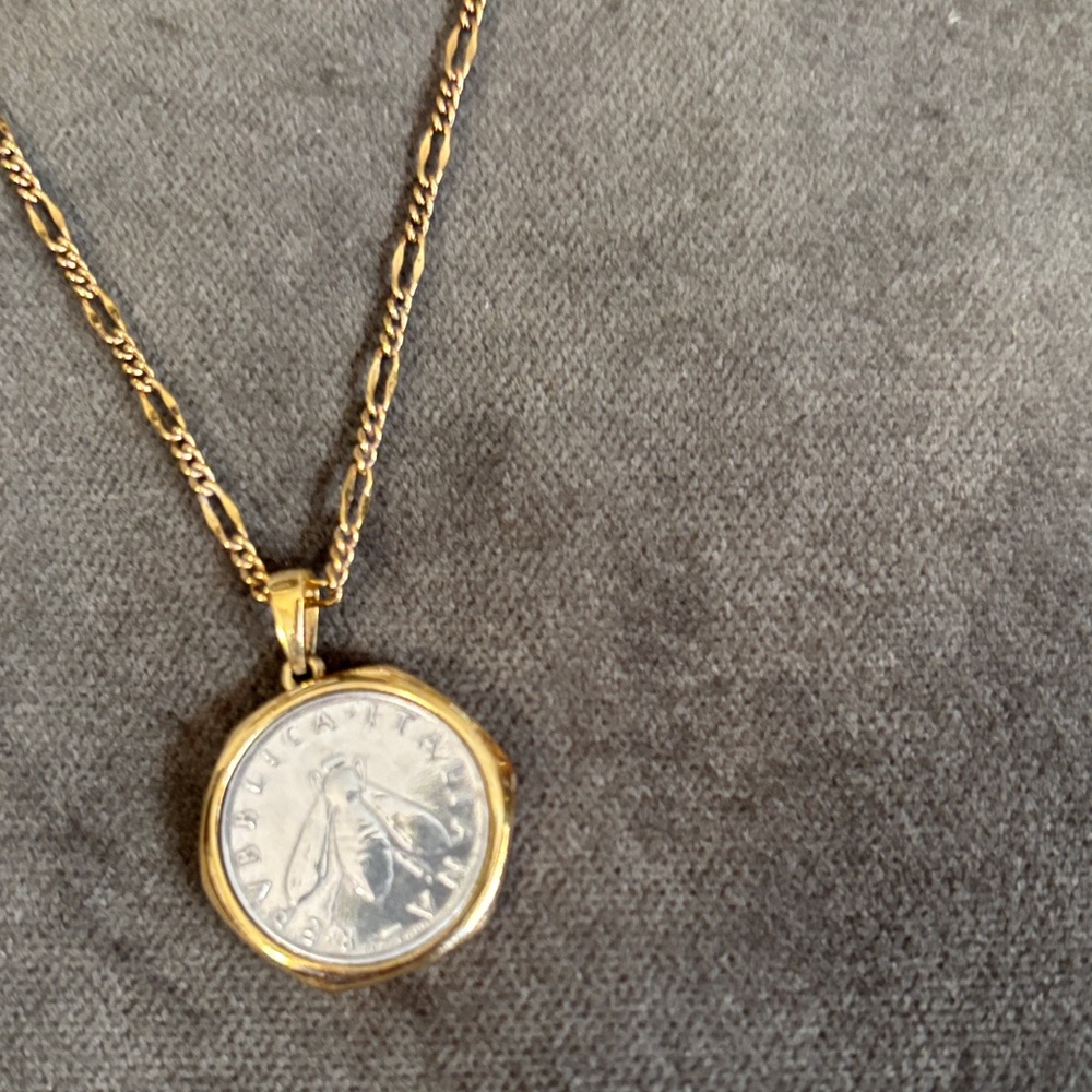 Gold-Tone Coin Pendant Necklace - Classic Gold Finish - Picture 2 of 3